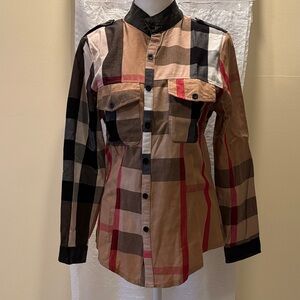 Women’s Tan and Black Checkered Shirt